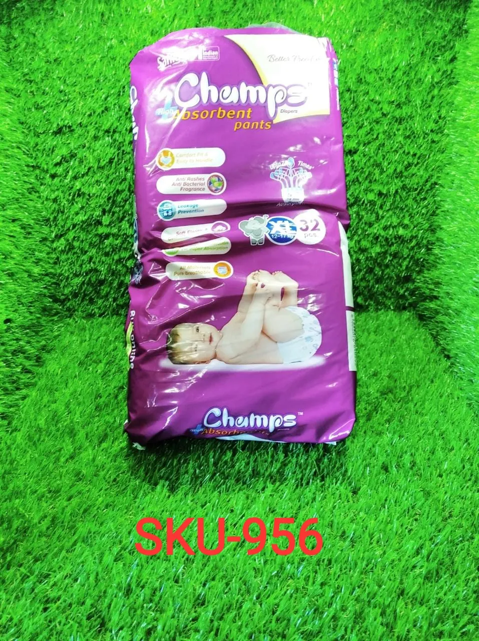 0956 Premium Champs High Absorbent Pant Style Diaper Extra Large(XL) Size, 32 Pieces (956_XLar_32)