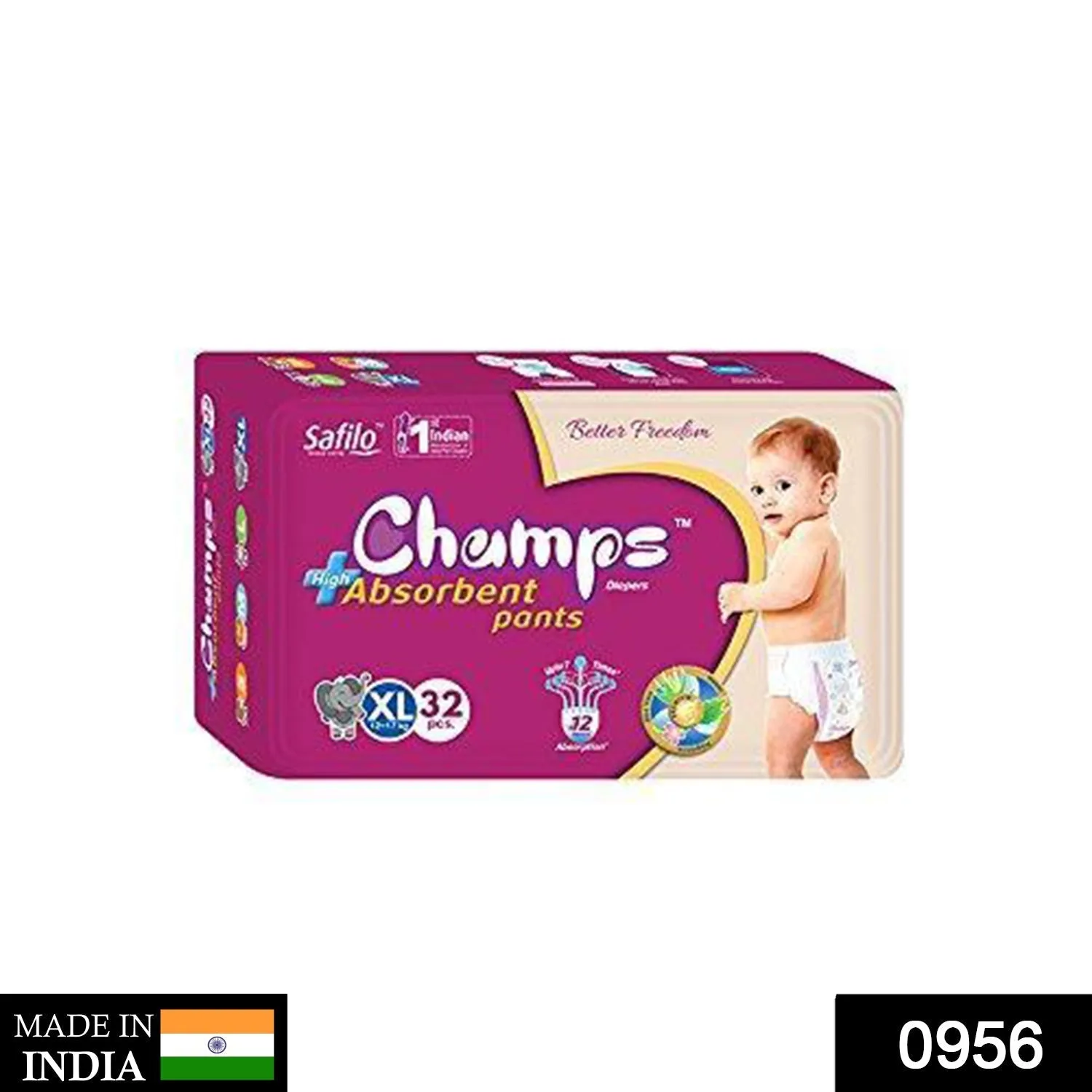 0956 Premium Champs High Absorbent Pant Style Diaper Extra Large(XL) Size, 32 Pieces (956_XLar_32)