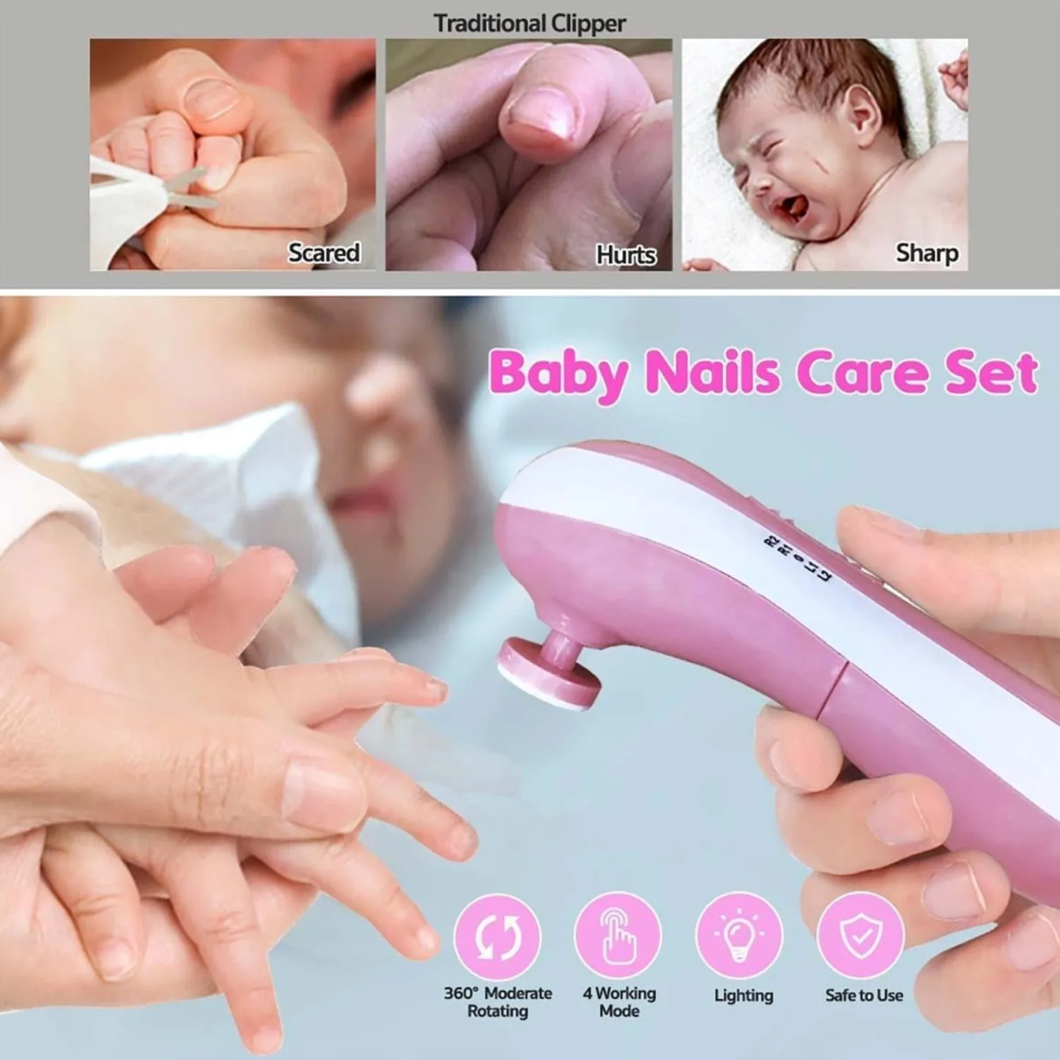 1223 Electric Baby Nail Trimmer with Grinding Heads for Newborn Infant and Toddler