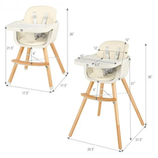 3 in 1 Convertible Wooden High Chair with Cushion-Beige