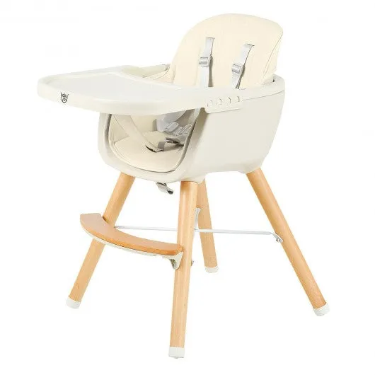 3 in 1 Convertible Wooden High Chair with Cushion-Beige