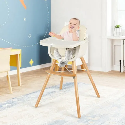 3 in 1 Convertible Wooden High Chair with Cushion-Beige