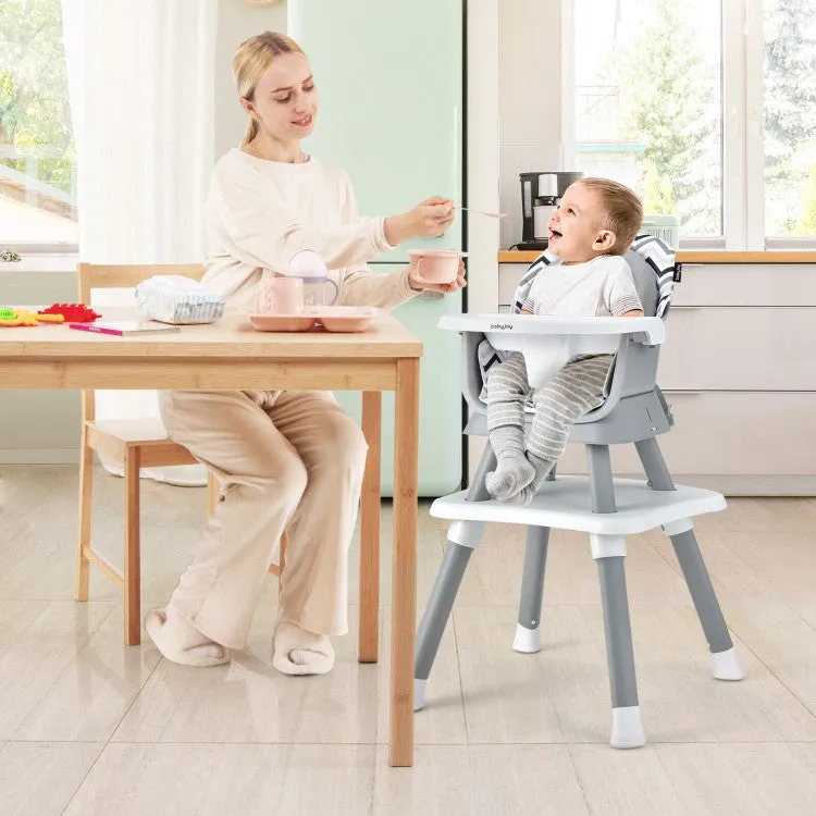 6-in-1 Convertible Baby High Chair with Adjustable Removable Tray - Gray & White