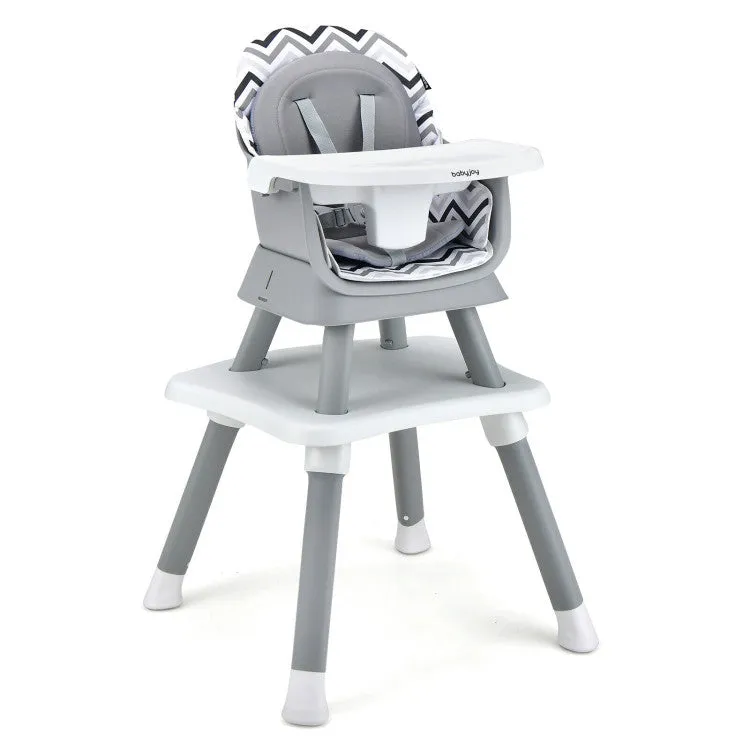 6-in-1 Convertible Baby High Chair with Adjustable Removable Tray - Gray & White