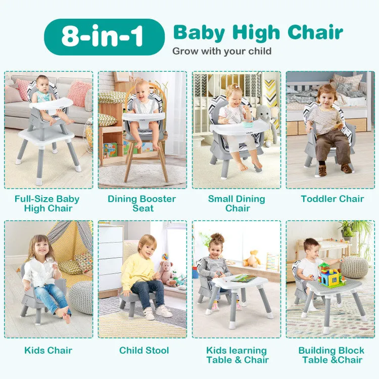 6-in-1 Convertible Baby High Chair with Adjustable Removable Tray - Gray & White