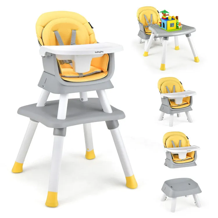 6-in-1 Convertible Baby High Chair with Adjustable Removable Tray - Yellow