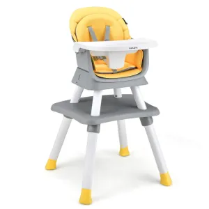 6-in-1 Convertible Baby High Chair with Adjustable Removable Tray - Yellow