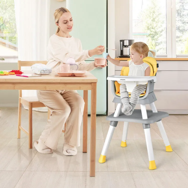 6-in-1 Convertible Baby High Chair with Adjustable Removable Tray - Yellow