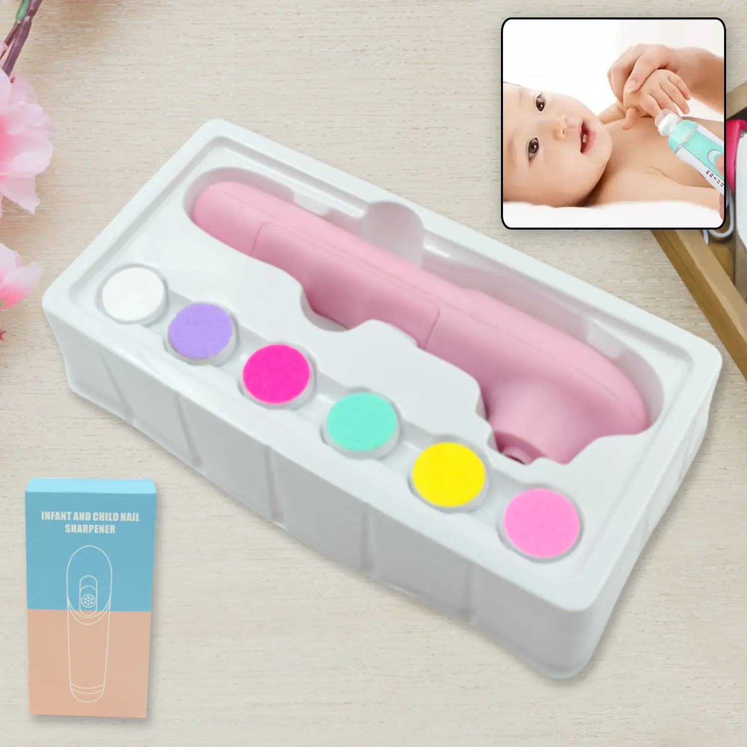 6 in1 Electric Manicure Nail Sharpener for Babies and Children Baby Nail Cutter Manicure with 6 Grinding Heads, Electric Baby Nail File Electric Nail Clipper Toddler Nail Scissors Dropshipping