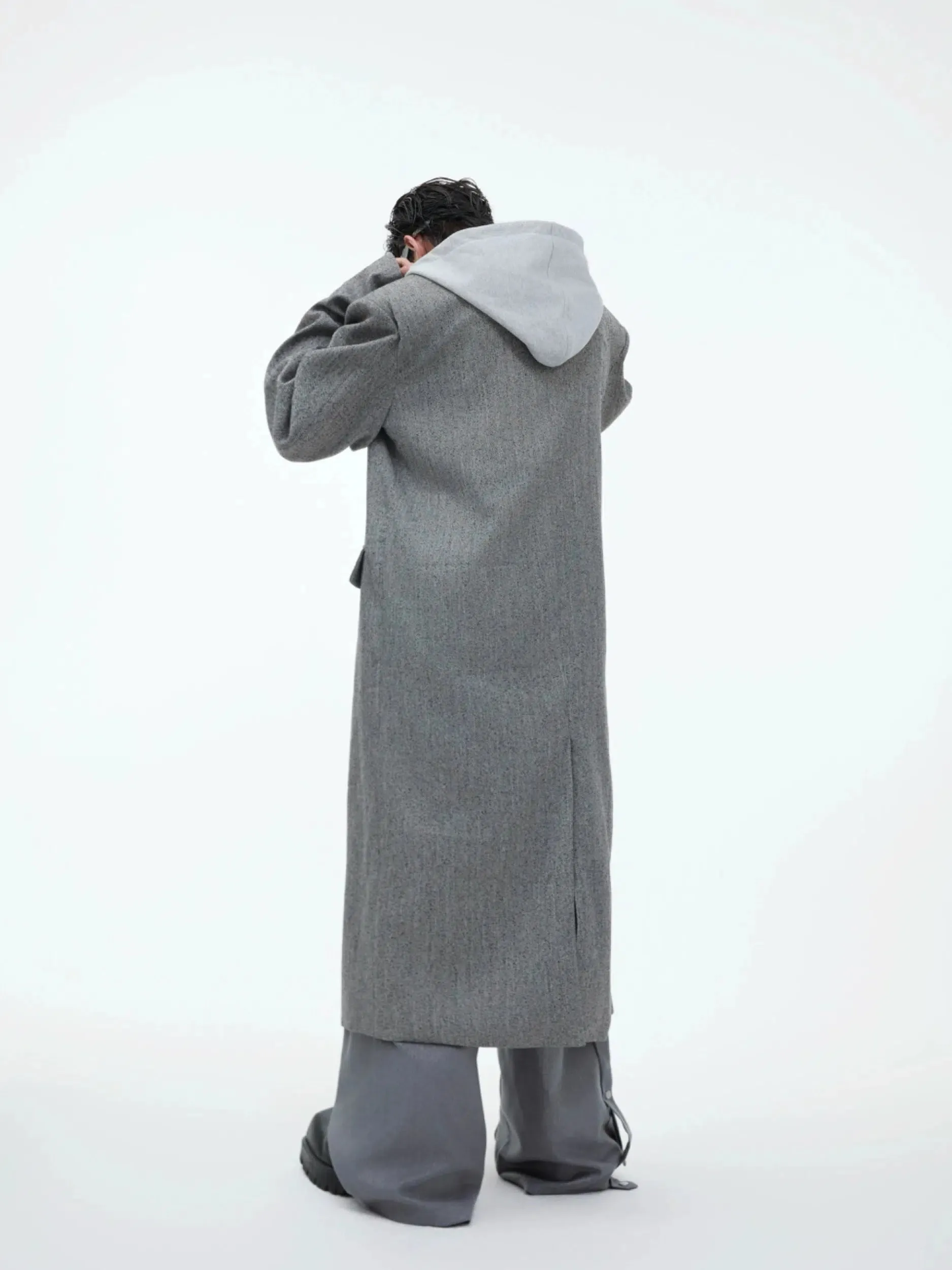 Attached Scarf Long Overcoat