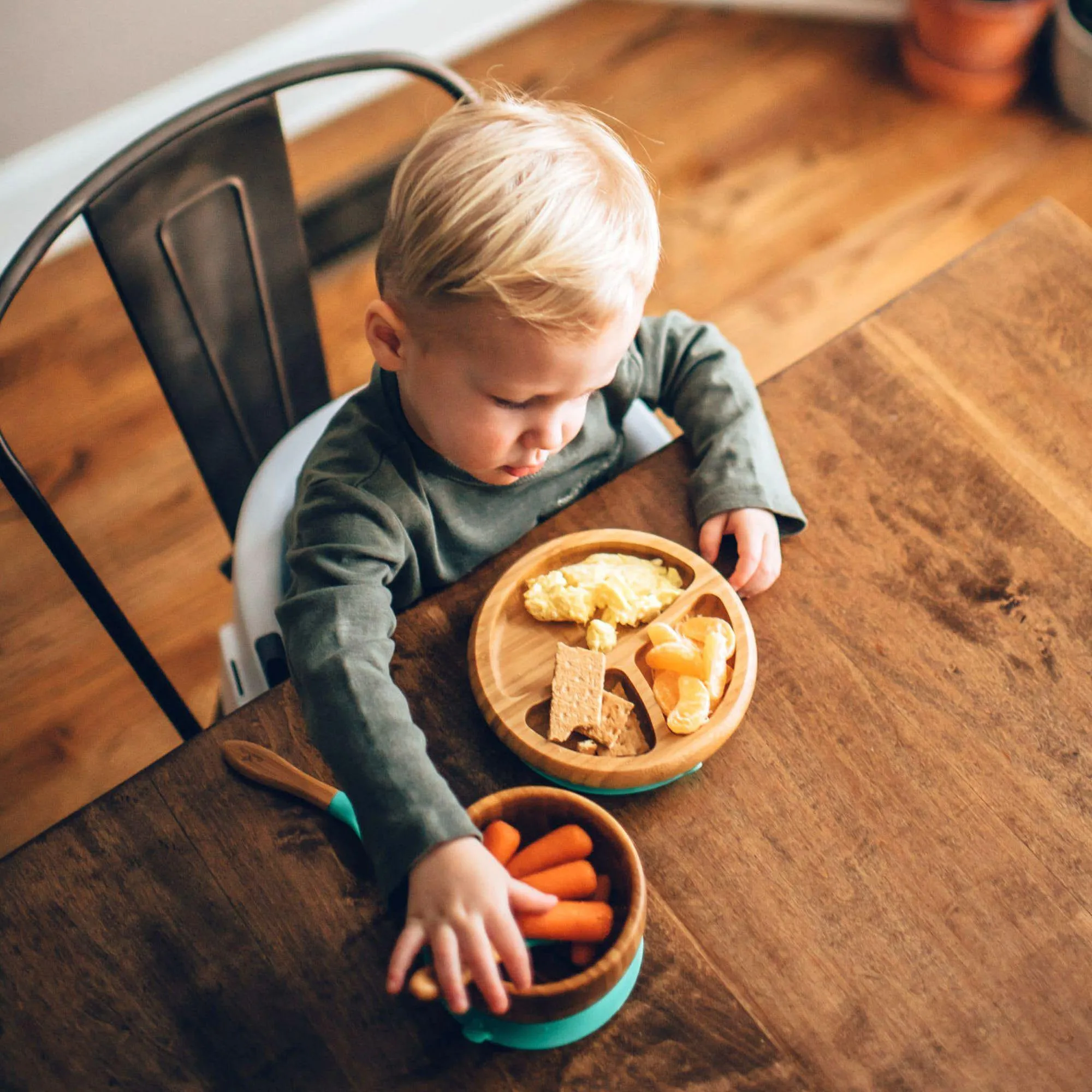 Avanchy Bamboo Suction Baby Plate   Spoon - Black