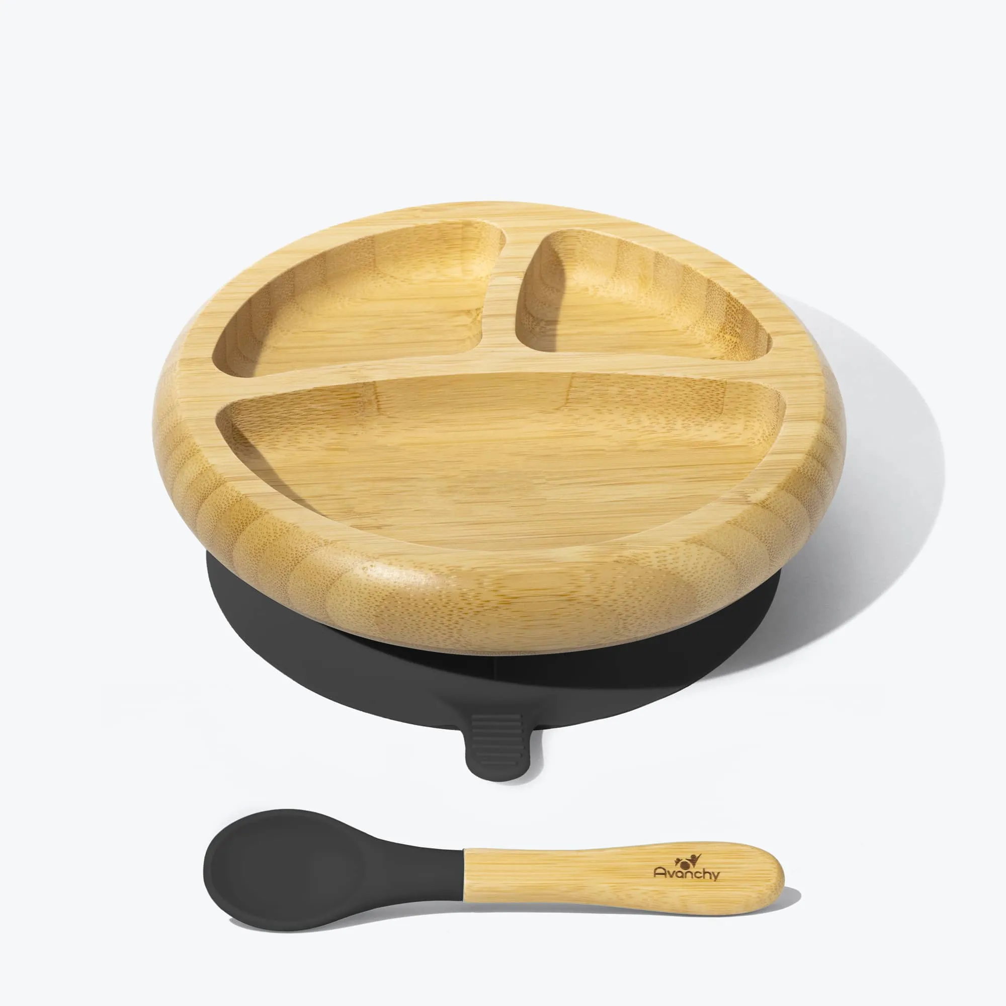 Avanchy Bamboo Suction Baby Plate   Spoon - Black