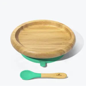 Avanchy Bamboo Suction Baby Plate   Spoon - Green