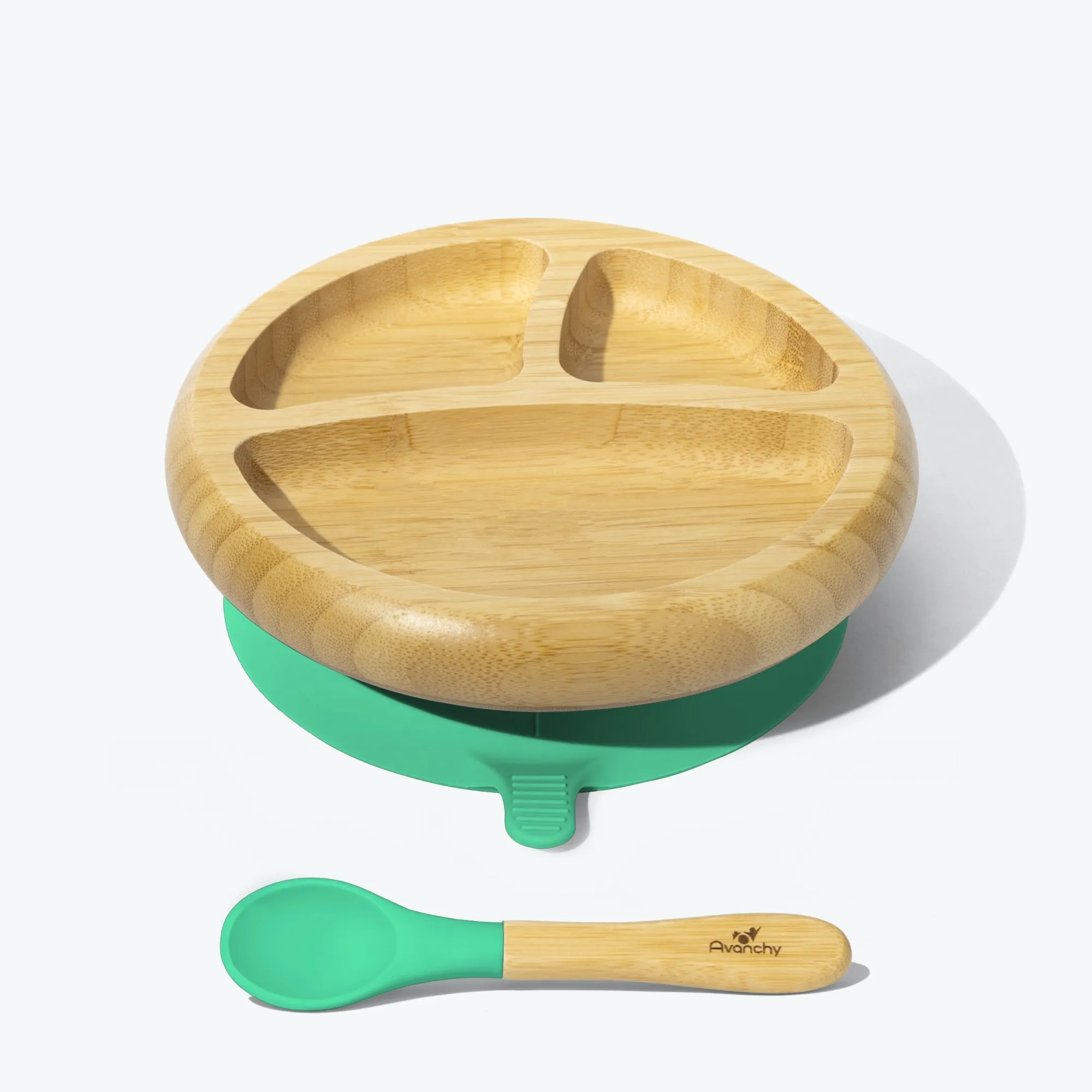 Avanchy Bamboo Suction Baby Plate   Spoon - Green