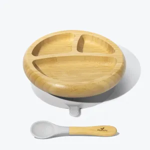 Avanchy Bamboo Suction Baby Plate   Spoon - Grey