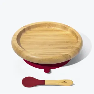 Avanchy Bamboo Suction Baby Plate   Spoon - Magenta