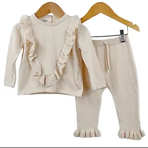 Baby Girl Chevron Ruffle Frill Set Beige