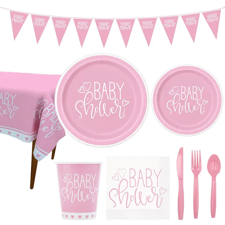 Baby Shower Party Tableware | Pink | 16 Guests