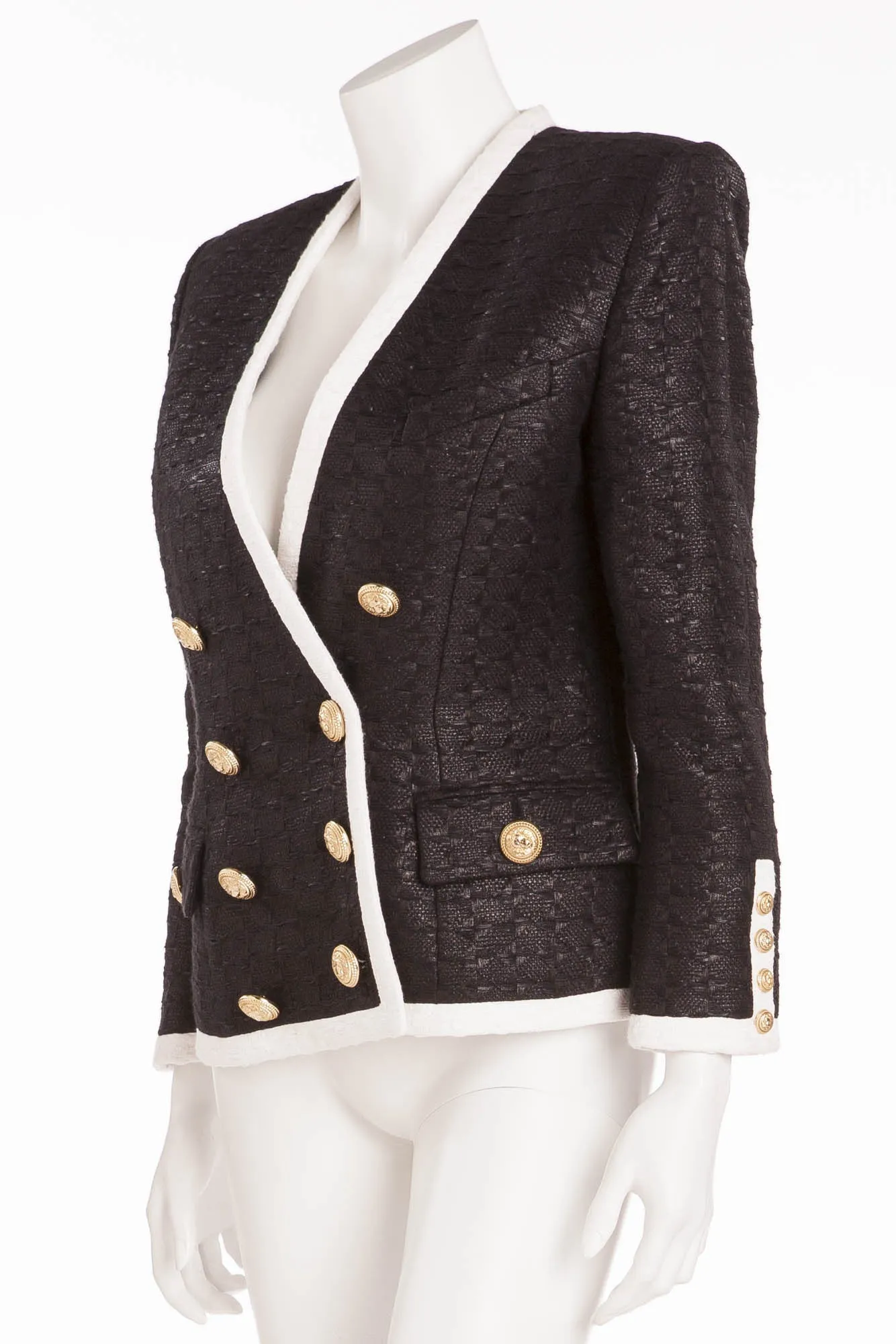 Balmain - Black Blazer White Trim Gold Buttons - FR 40