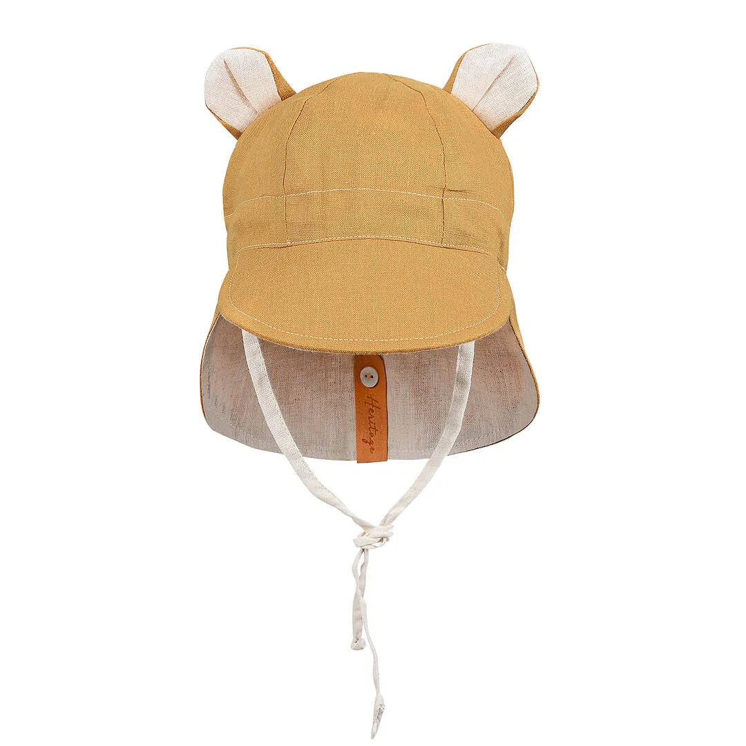 Bedhead 'Roamer' Baby Reversible Teddy Flap Sun Hat - Maize / Flax