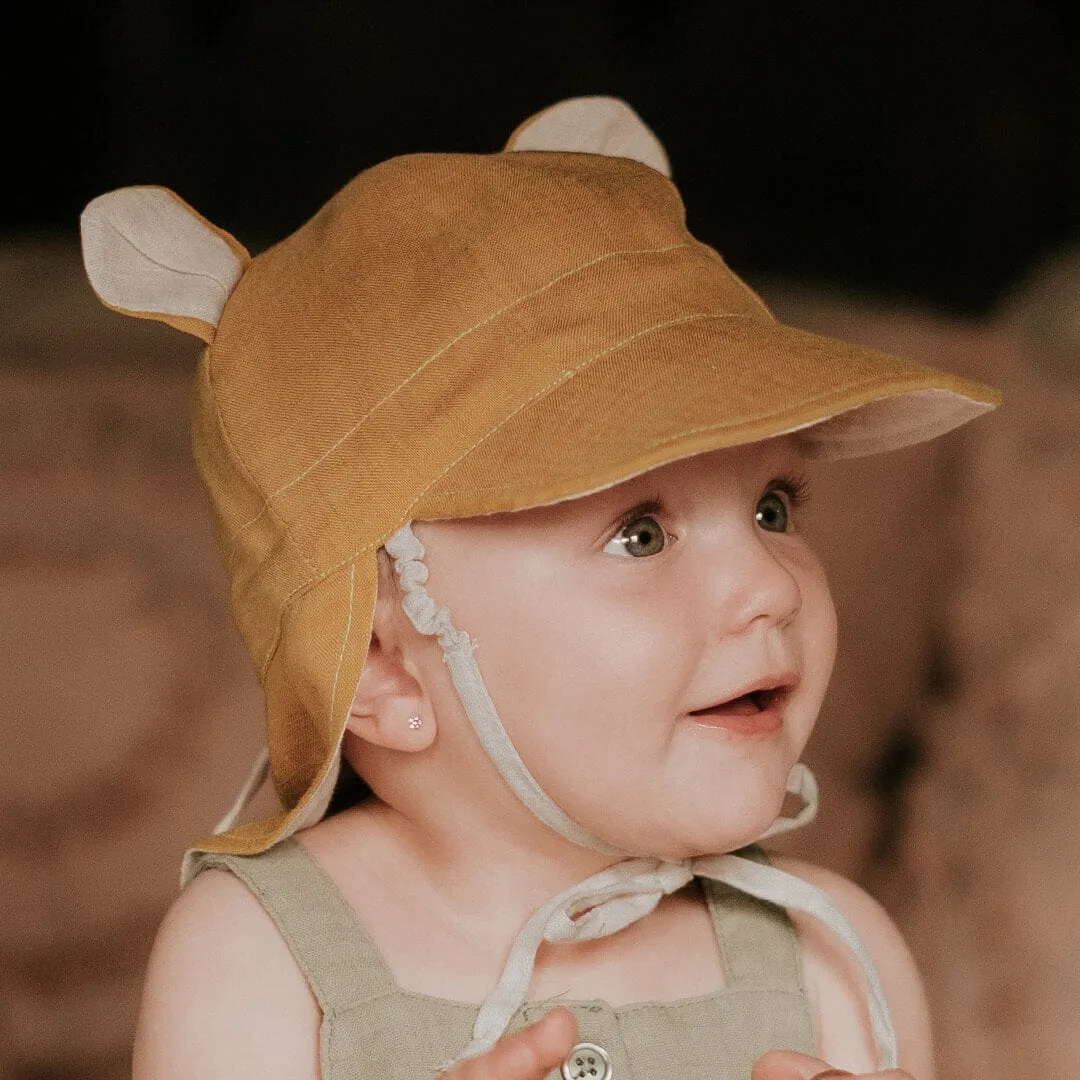 Bedhead 'Roamer' Baby Reversible Teddy Flap Sun Hat - Maize / Flax