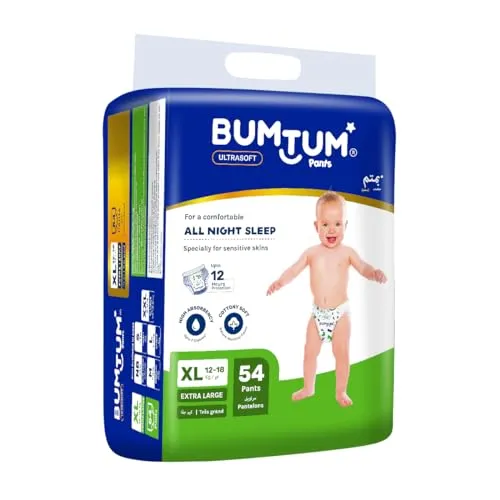 Bumtum Baby Diaper Pants, XL Size, 54 Count, Double Layer Leakage Protection Infused With Aloe Vera, Cottony Soft High Absorb Technology (Pack of 1)