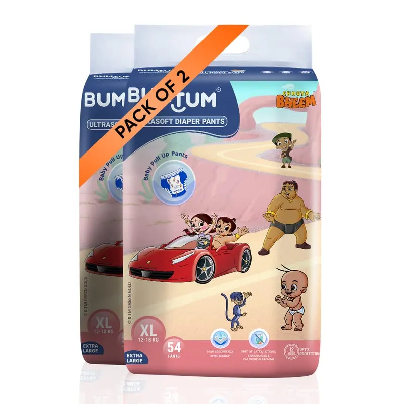 Bumtum Chota Bheem XL Size Baby Diaper Pants, 108 Count, Leakage Protection Infused With Aloe Vera, Cottony Soft High Absorb Technology