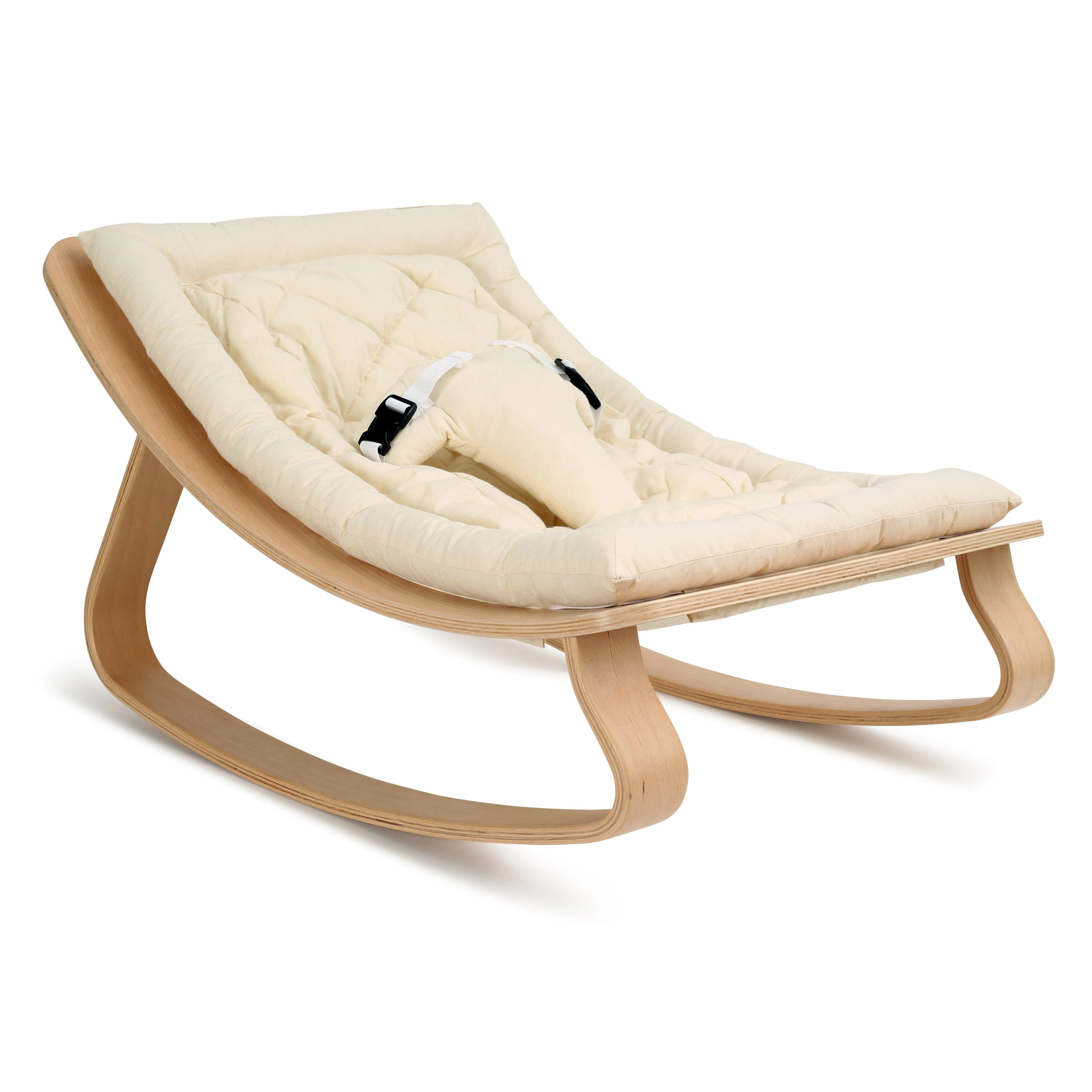 Charlie Crane LEVO Baby Rocker - Beech with Organic Milk Cushion