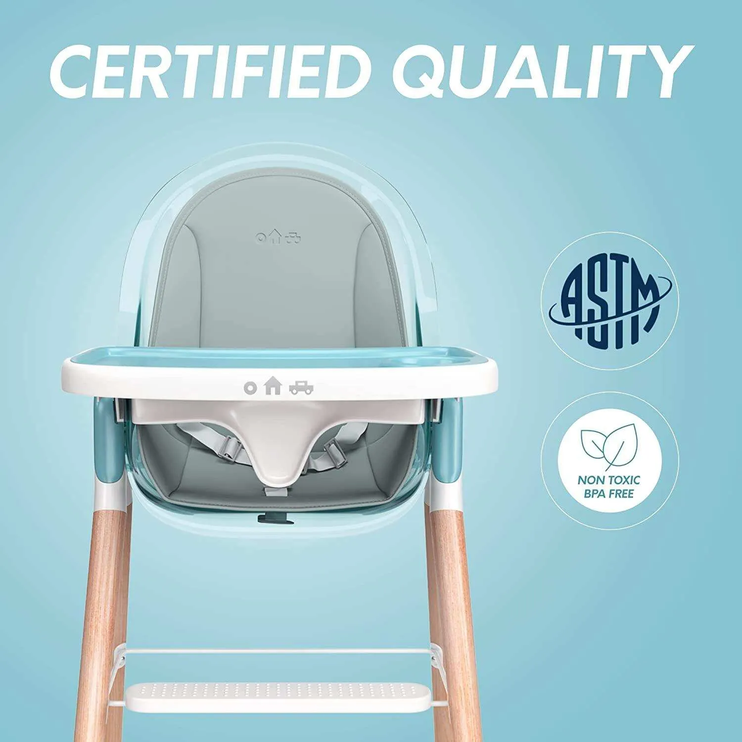 Children of Design Deluxe High Chair with Cushion - Blue