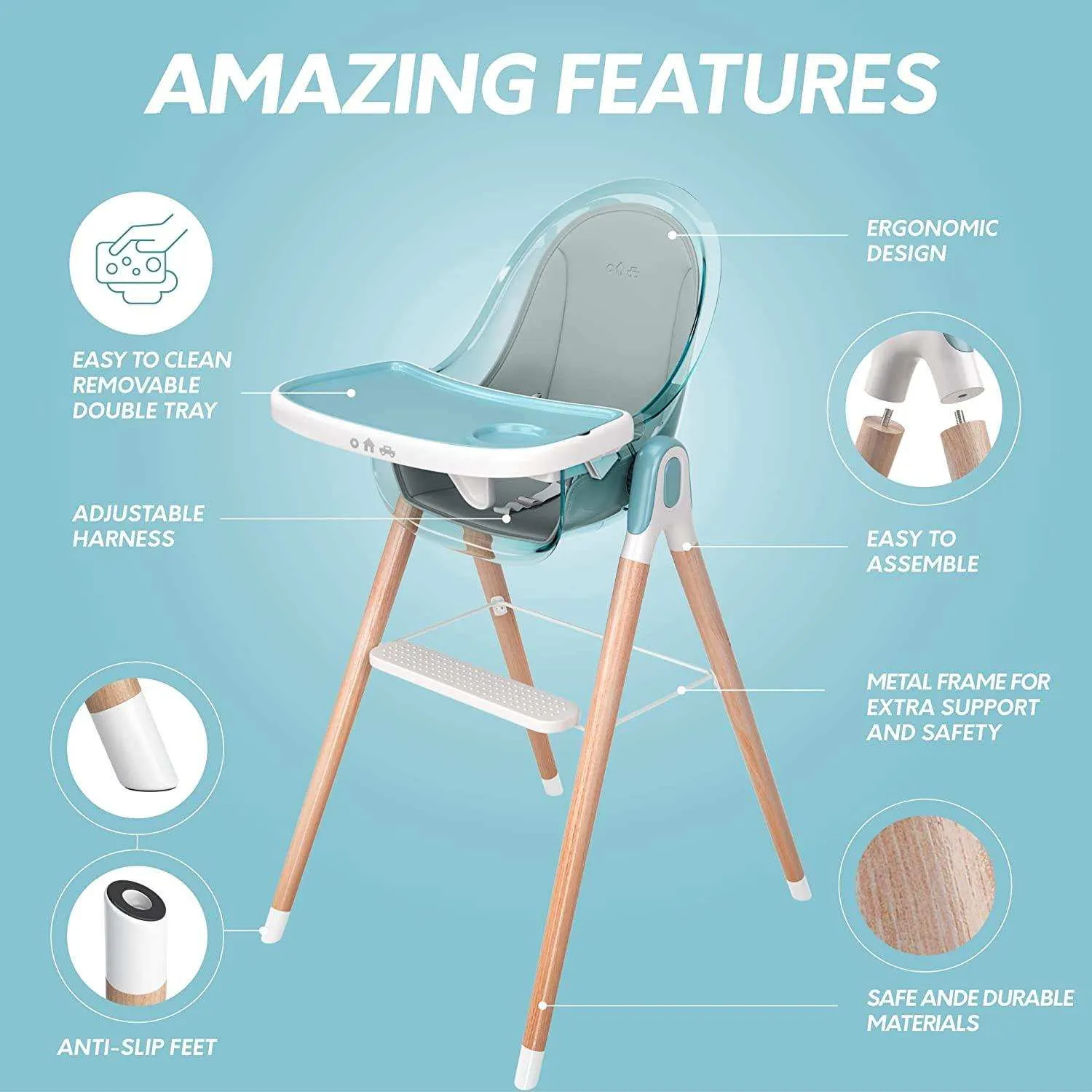 Children of Design Deluxe High Chair with Cushion - Blue