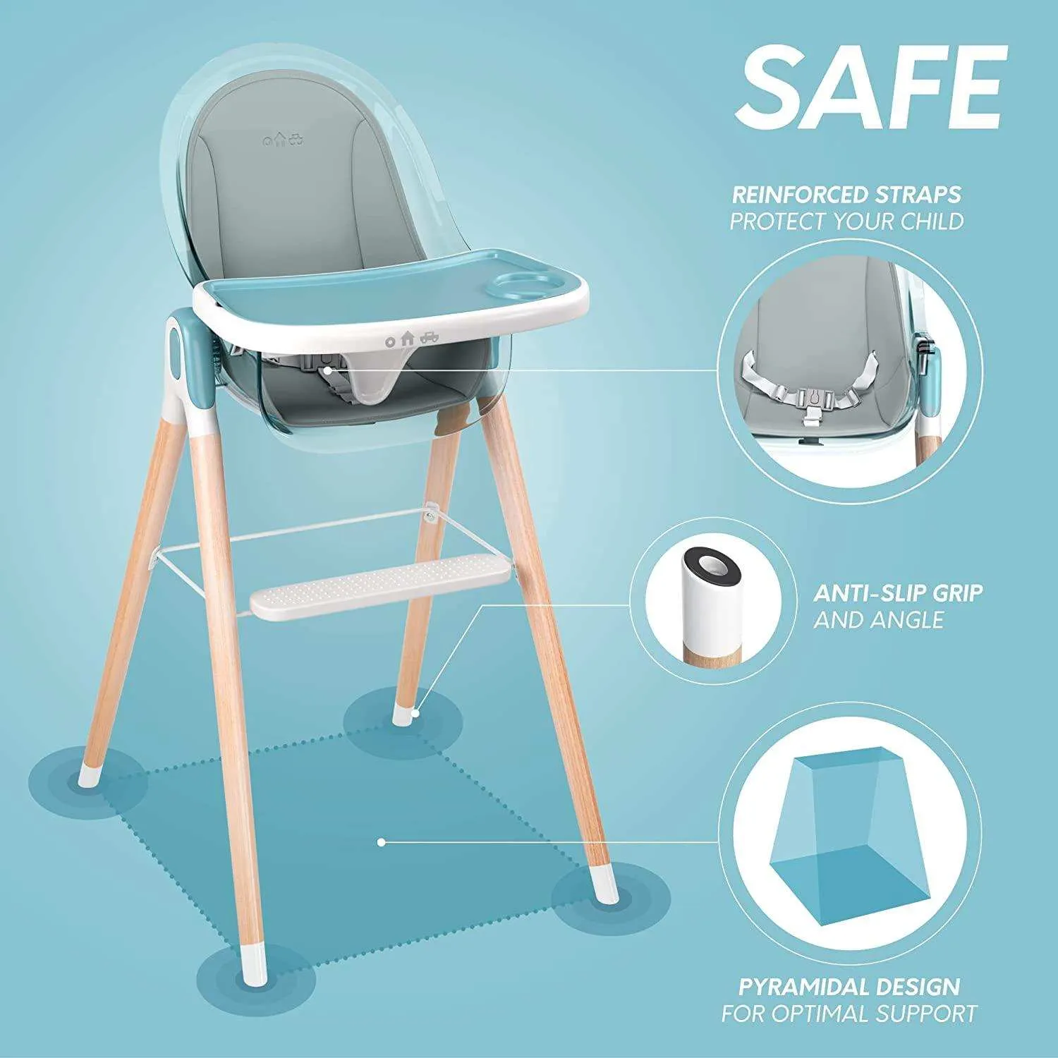 Children of Design Deluxe High Chair with Cushion - Blue