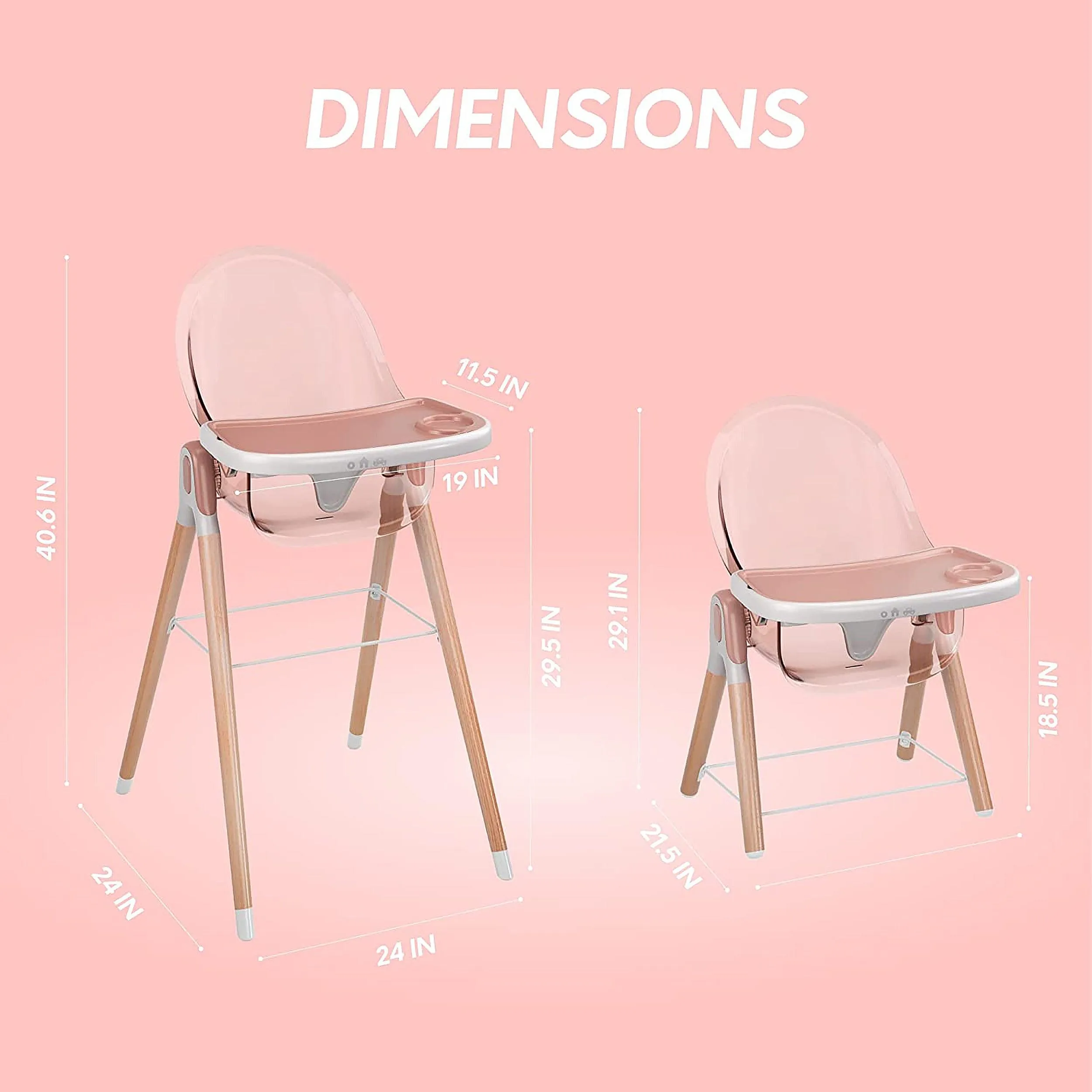 Children Of Design Non-Reclinable Classic Wooden High Chair - Pink