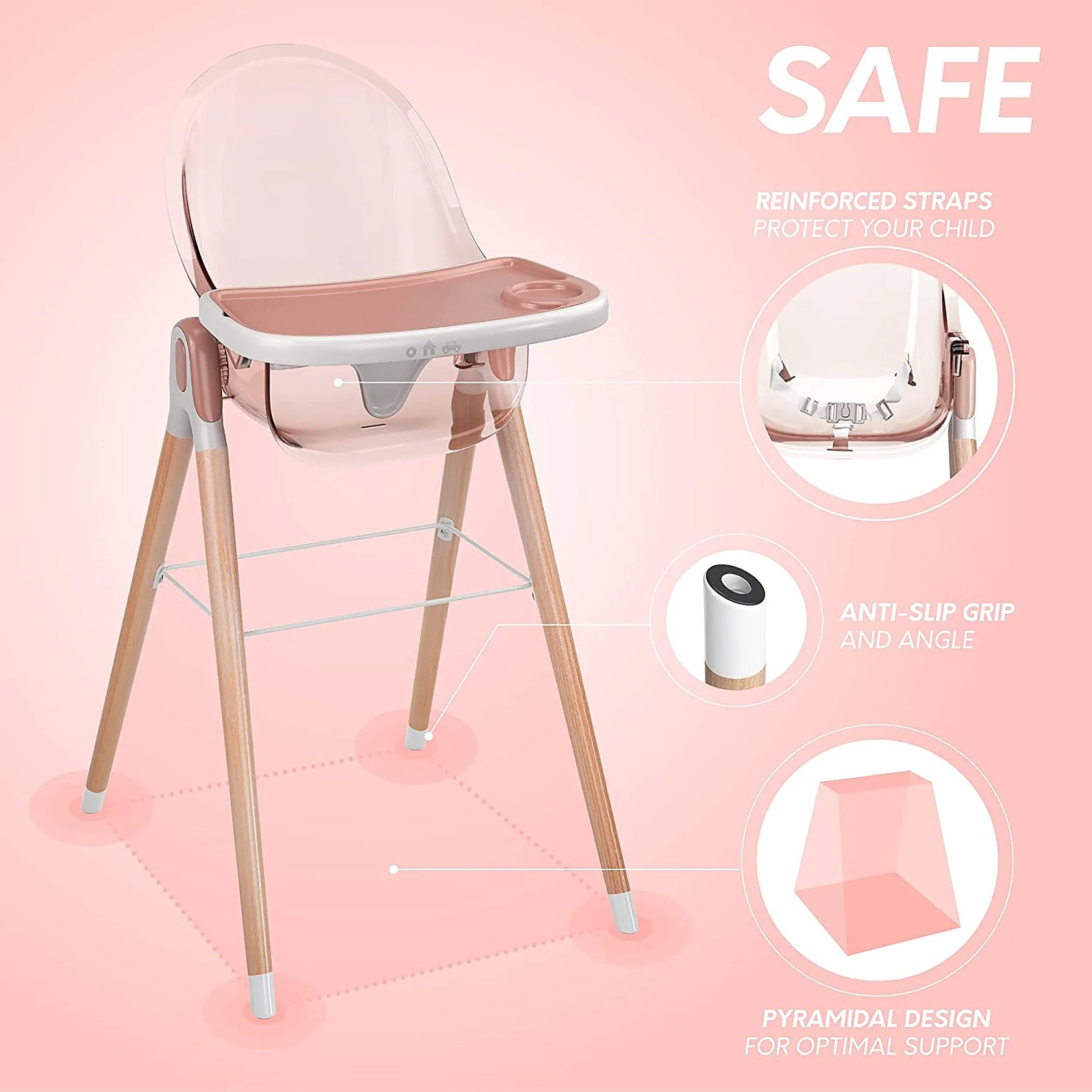 Children Of Design Non-Reclinable Classic Wooden High Chair - Pink