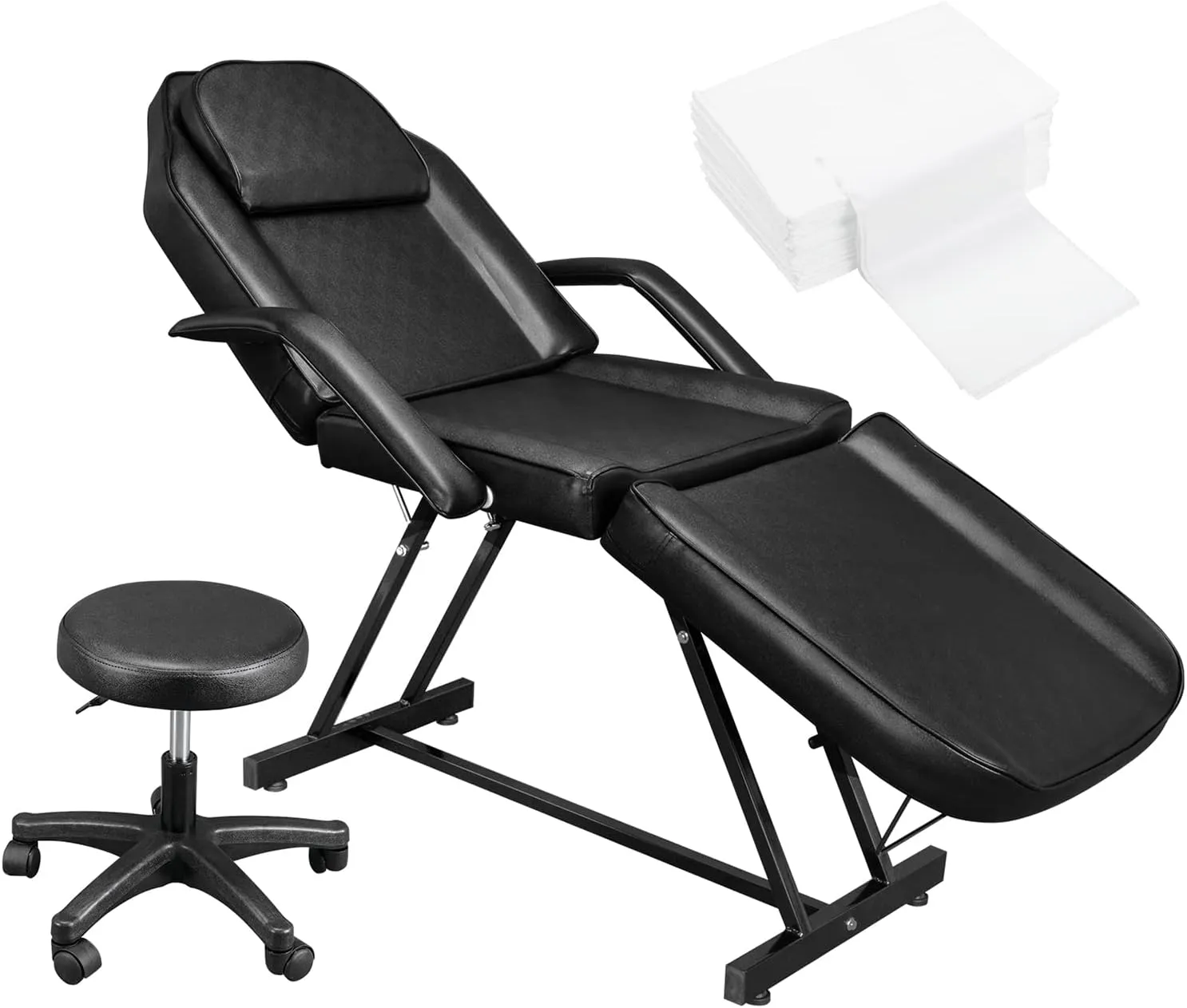 Esthetician Bed with Hydraulic Stool,Multi-Purpose 3-Section Facial Bed Table, Adjustable