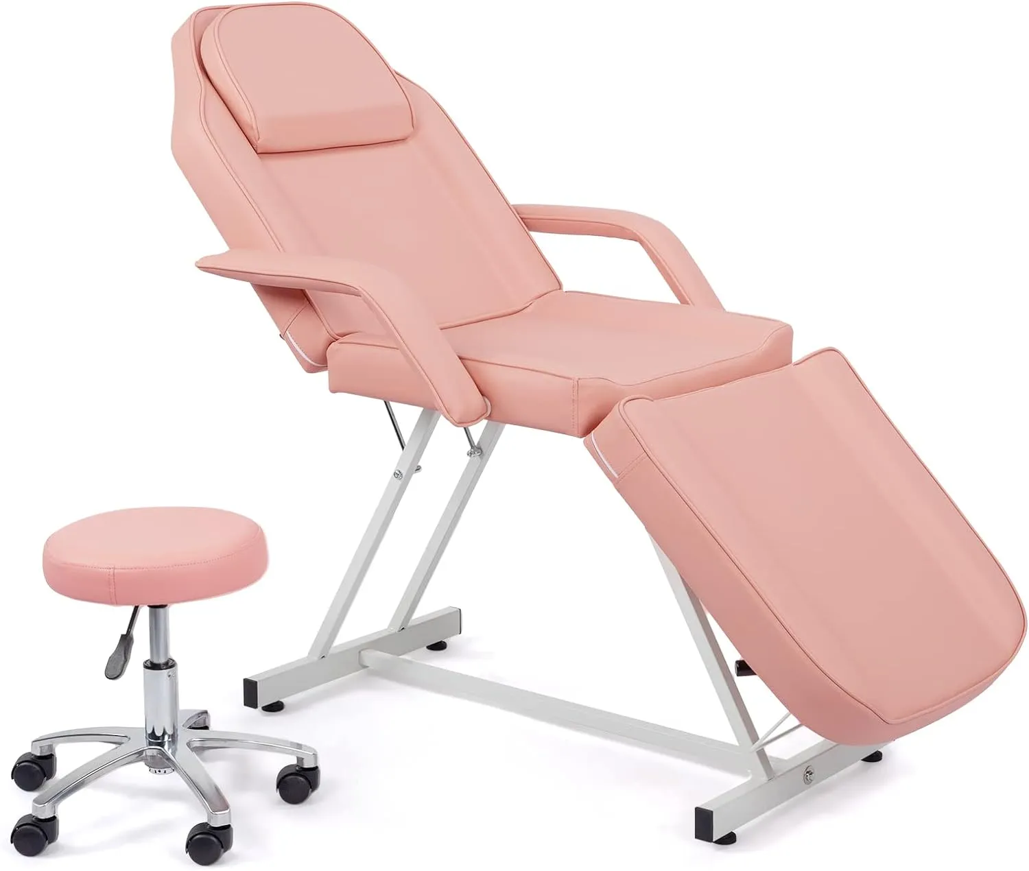 Esthetician Bed with Hydraulic Stool,Multi-Purpose 3-Section Facial Bed Table, Adjustable