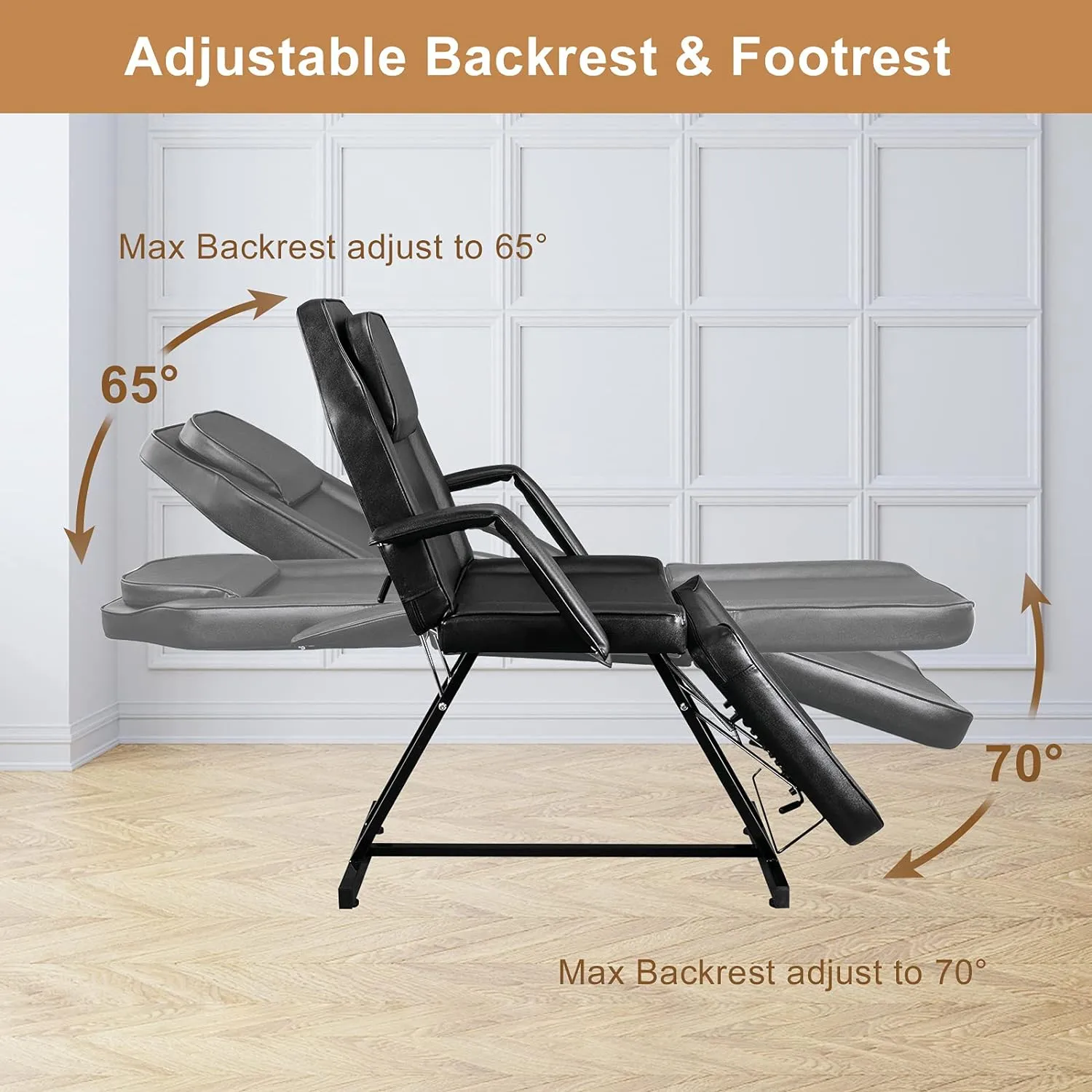 Esthetician Bed with Hydraulic Stool,Multi-Purpose 3-Section Facial Bed Table, Adjustable