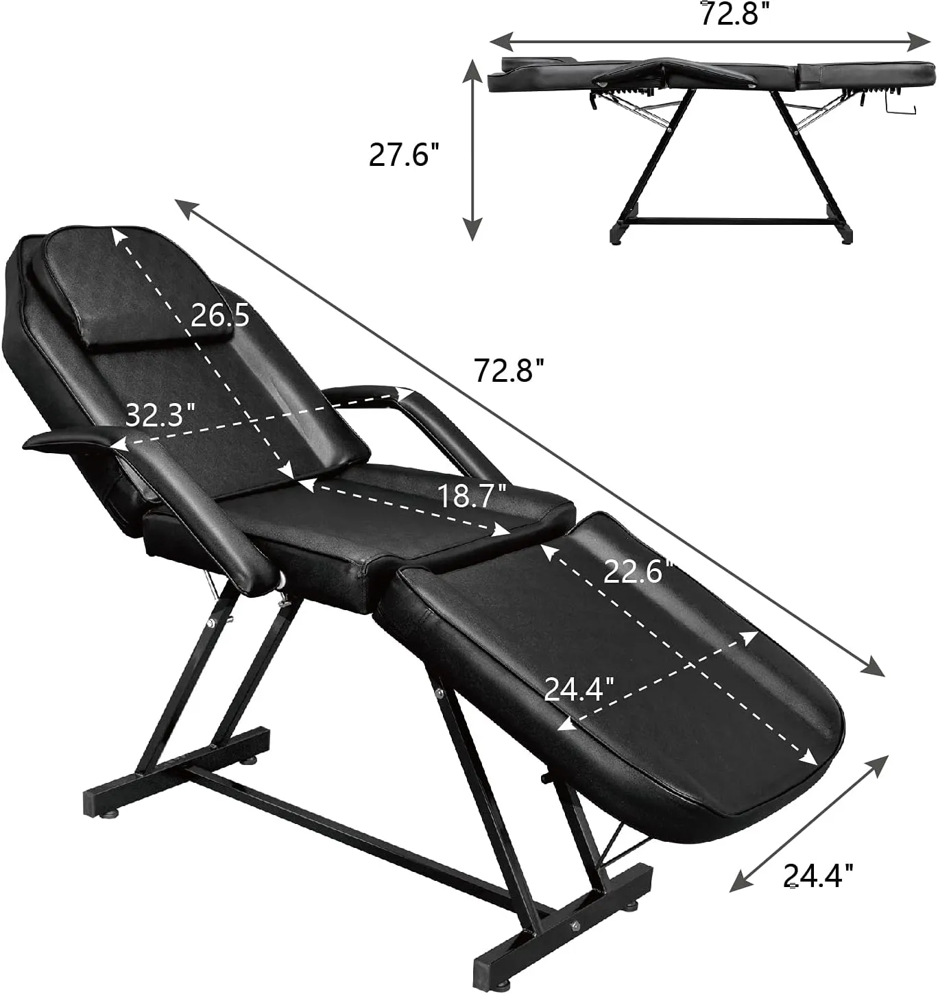 Esthetician Bed with Hydraulic Stool,Multi-Purpose 3-Section Facial Bed Table, Adjustable