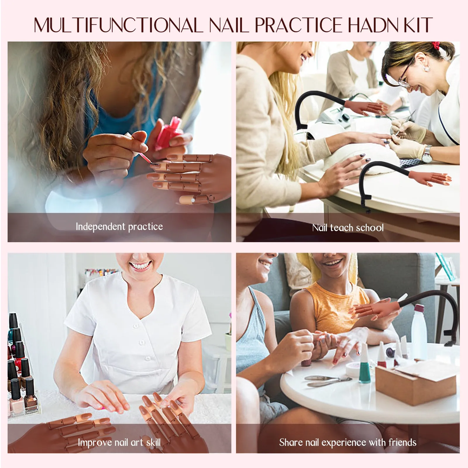 Flexible Practice Hand for Acrylic Nails - Complete Nail Kit for Beginners