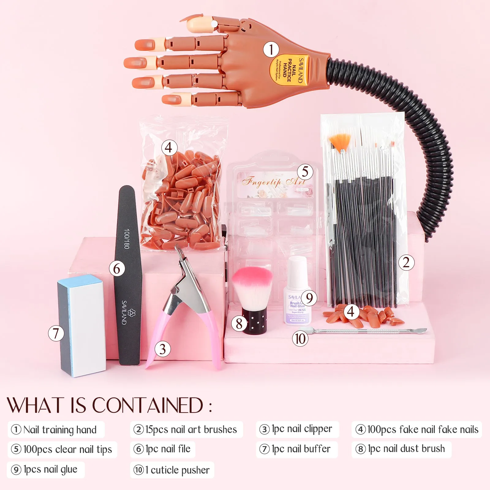 Flexible Practice Hand for Acrylic Nails - Complete Nail Kit for Beginners