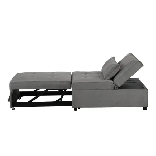 Folding Sofa Bed 4-in-1 Convertible Chair, Multi-Functional Adjustable Recliner,  Grey Velvet