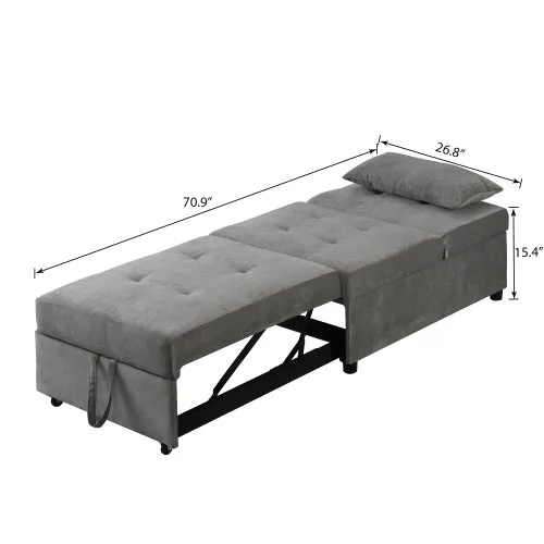 Folding Sofa Bed 4-in-1 Convertible Chair, Multi-Functional Adjustable Recliner,  Grey Velvet