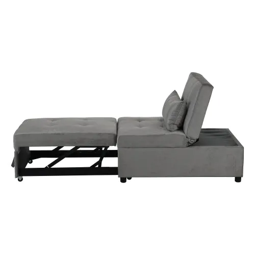 Folding Sofa Bed 4-in-1 Convertible Chair, Multi-Functional Adjustable Recliner,  Grey Velvet