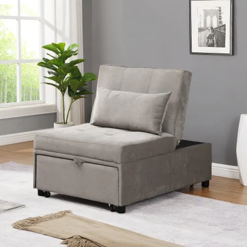 Folding Sofa Bed 4-in-1 Convertible Chair, Multi-Functional Adjustable Recliner,  Grey Velvet