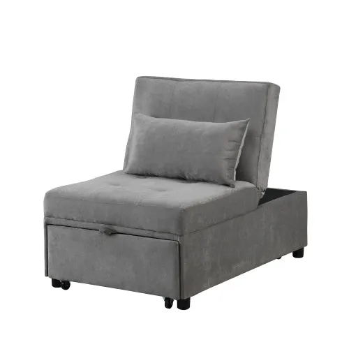 Folding Sofa Bed 4-in-1 Convertible Chair, Multi-Functional Adjustable Recliner,  Grey Velvet