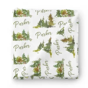 Forest Trees Personalized Baby Name Swaddle Blanket