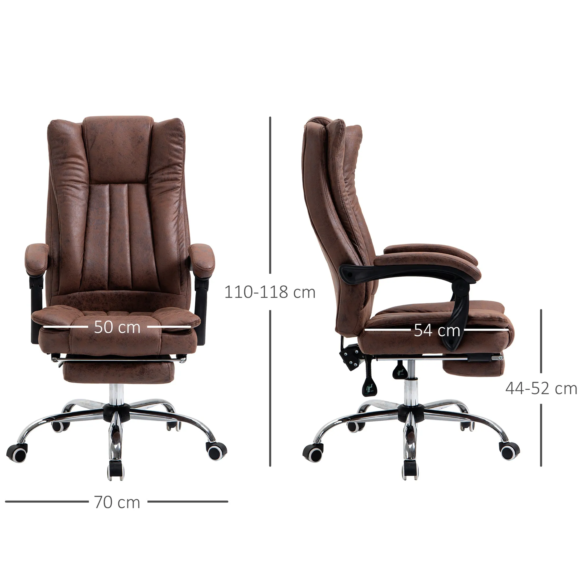 Home Office Chair Microfibre Desk Chair with Reclining Function Armrests Swivel Wheels Footrest Brown