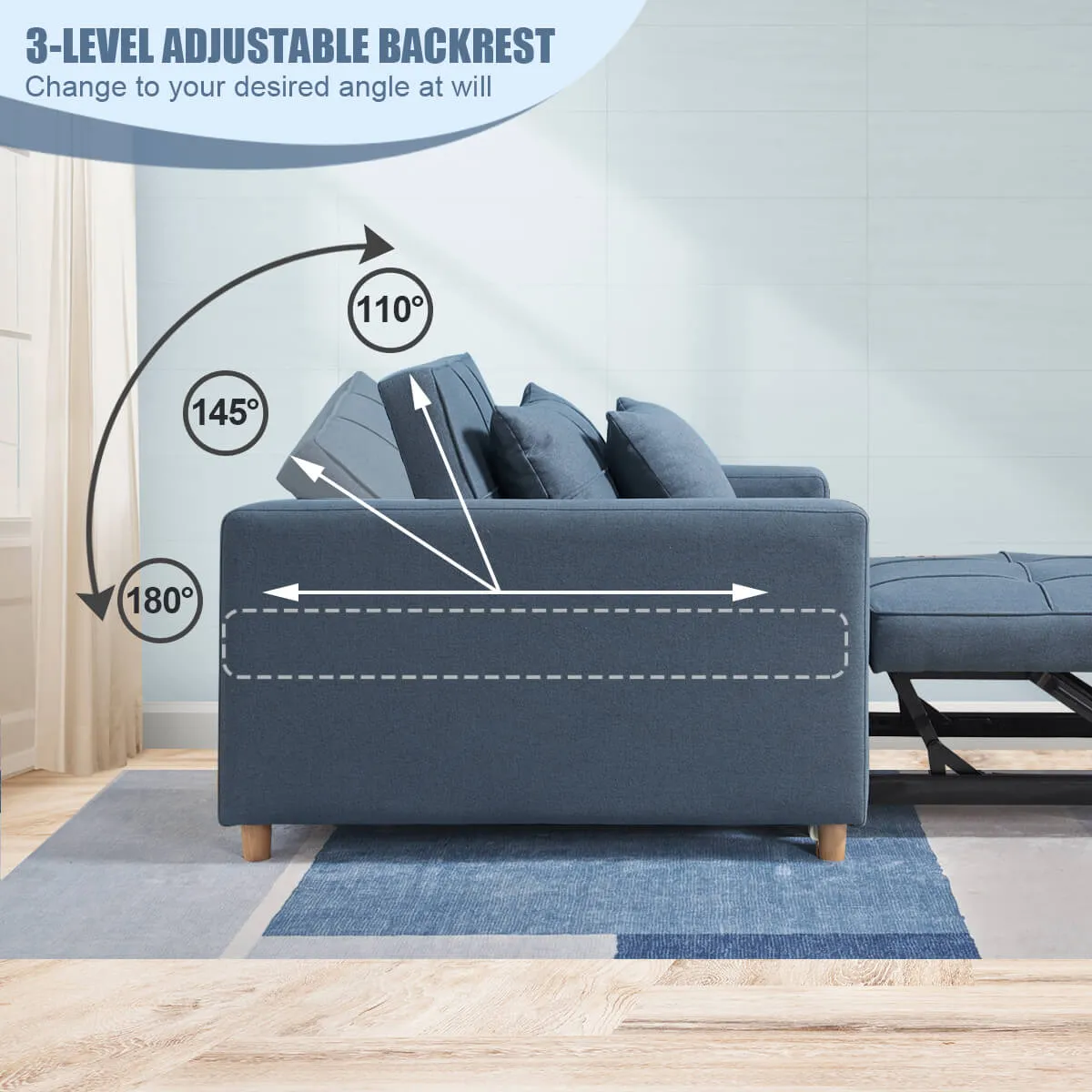 Homrest Sofa Bed 3-in-1 Convertible Chair Multi-Functional Sofa Bed Adjustable Recliner(Blue Grey)