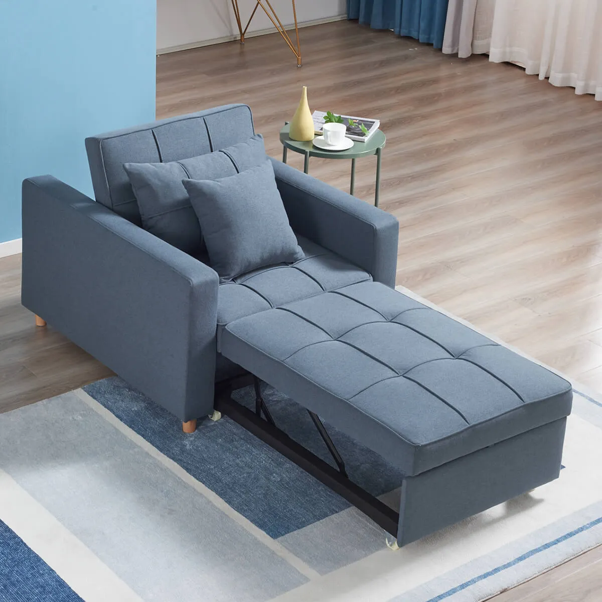 Homrest Sofa Bed 3-in-1 Convertible Chair Multi-Functional Sofa Bed Adjustable Recliner(Blue Grey)