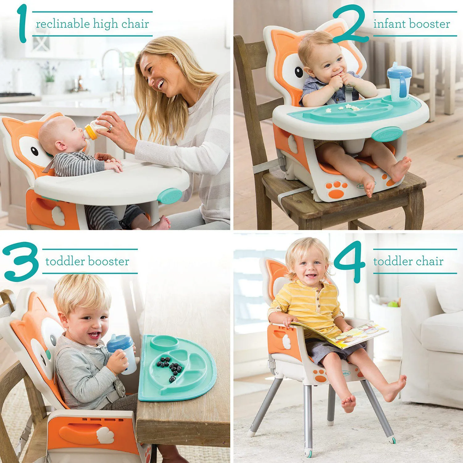 Infantino Grow-With-Me 4-in-1 Convertible High Chair Fox 6 to 36 Months