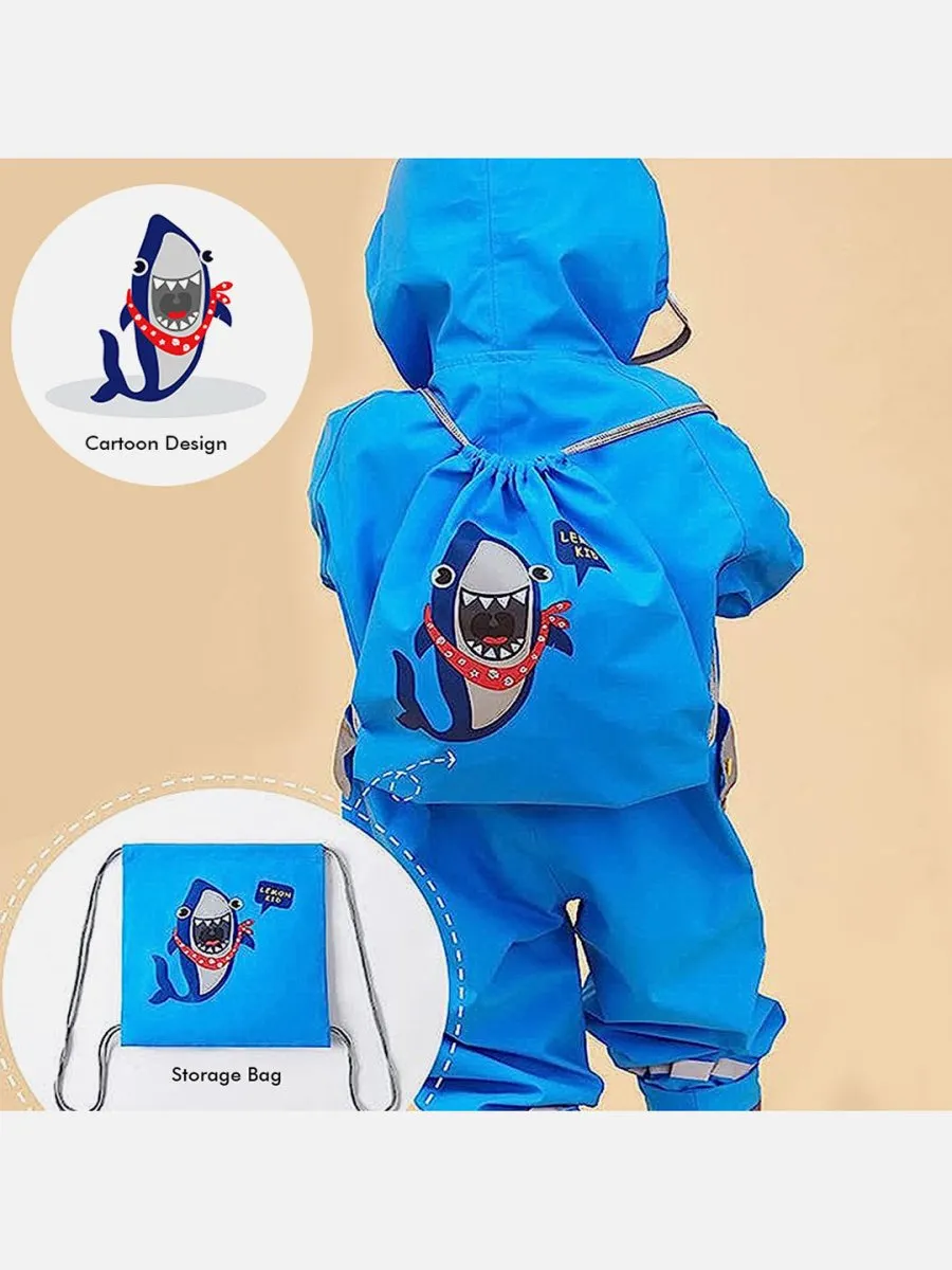 Little Surprise Box Blue Shark Theme All Over Jumpsuit / Playsuit Raincoat for Kids